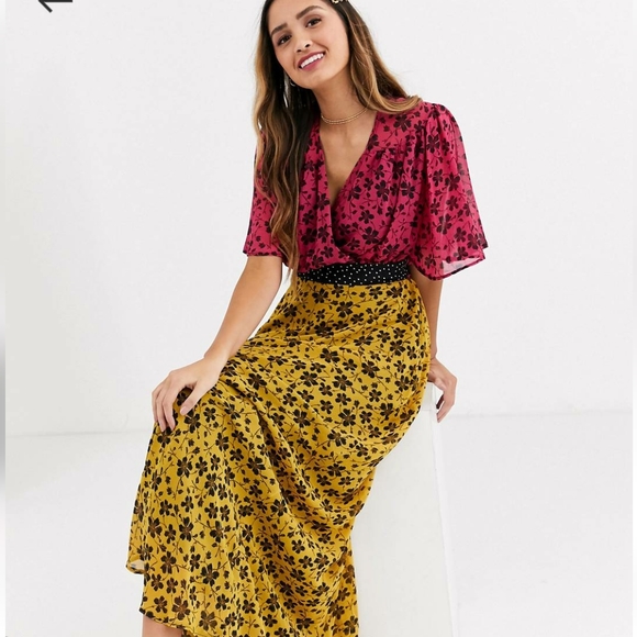 Asos mixed print chiffon maxi dress women's size 6-8 - Picture 1 of 3